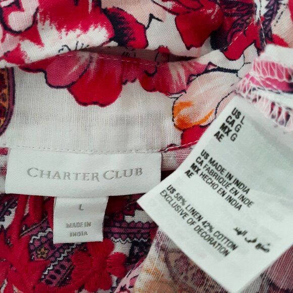 Charter Club Linen Paisley Floral Embroidered Tunic Blouse Large - Picture 6 of 6